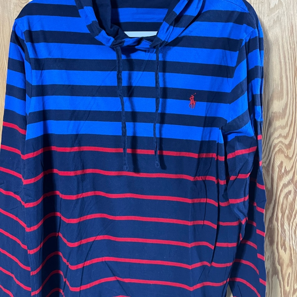 Ralph Lauren Large Blue and Red Striped Light Weight T-shirt Hoodie
